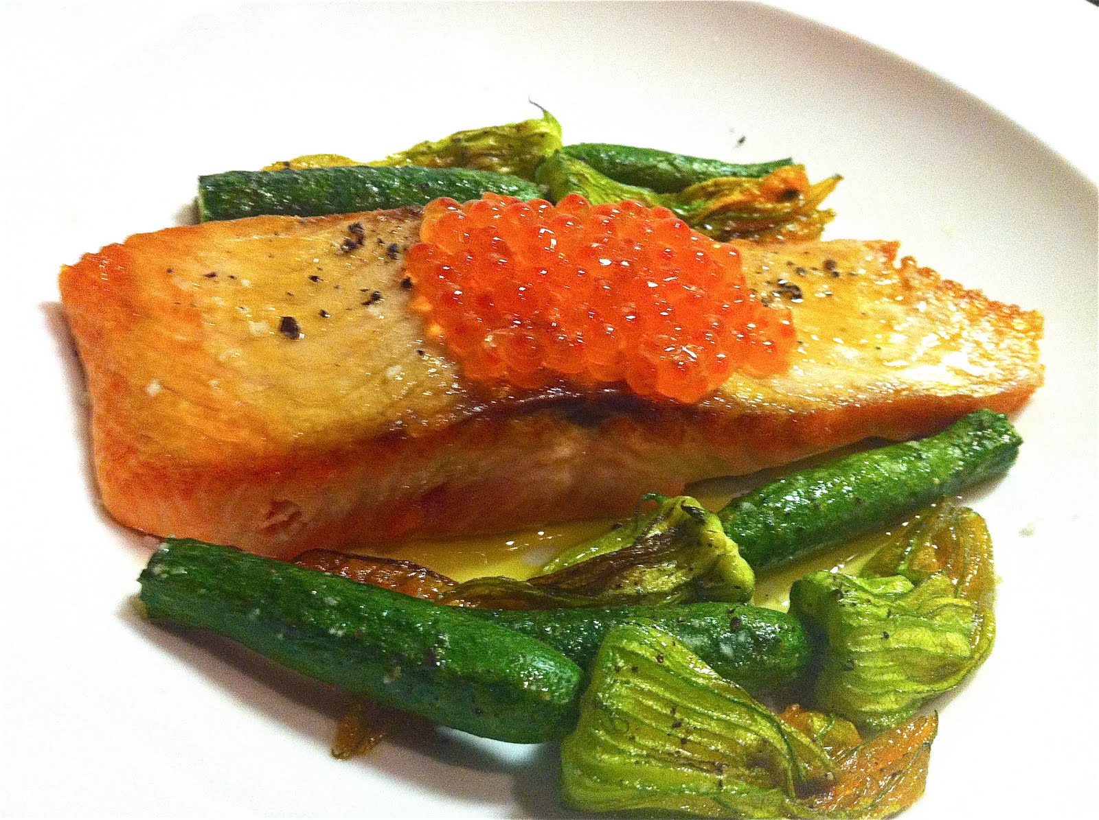 Behind The Burners OCEAN TROUT WITH ZUCCHINI FLOWERS AND SALMON ROE