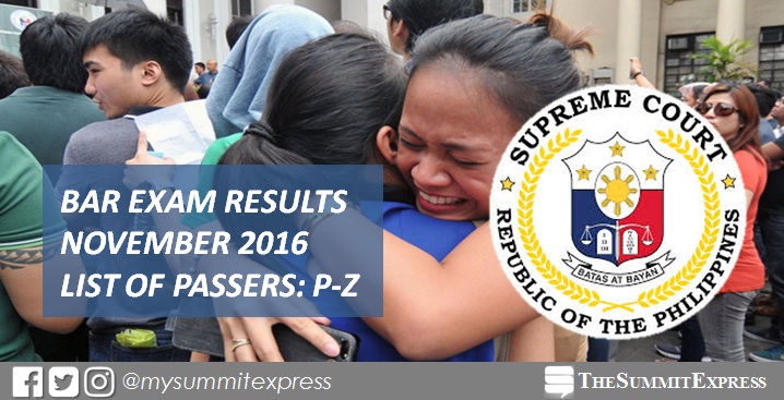 P-Z Passers: 2016 Philippine Bar Exam Results
