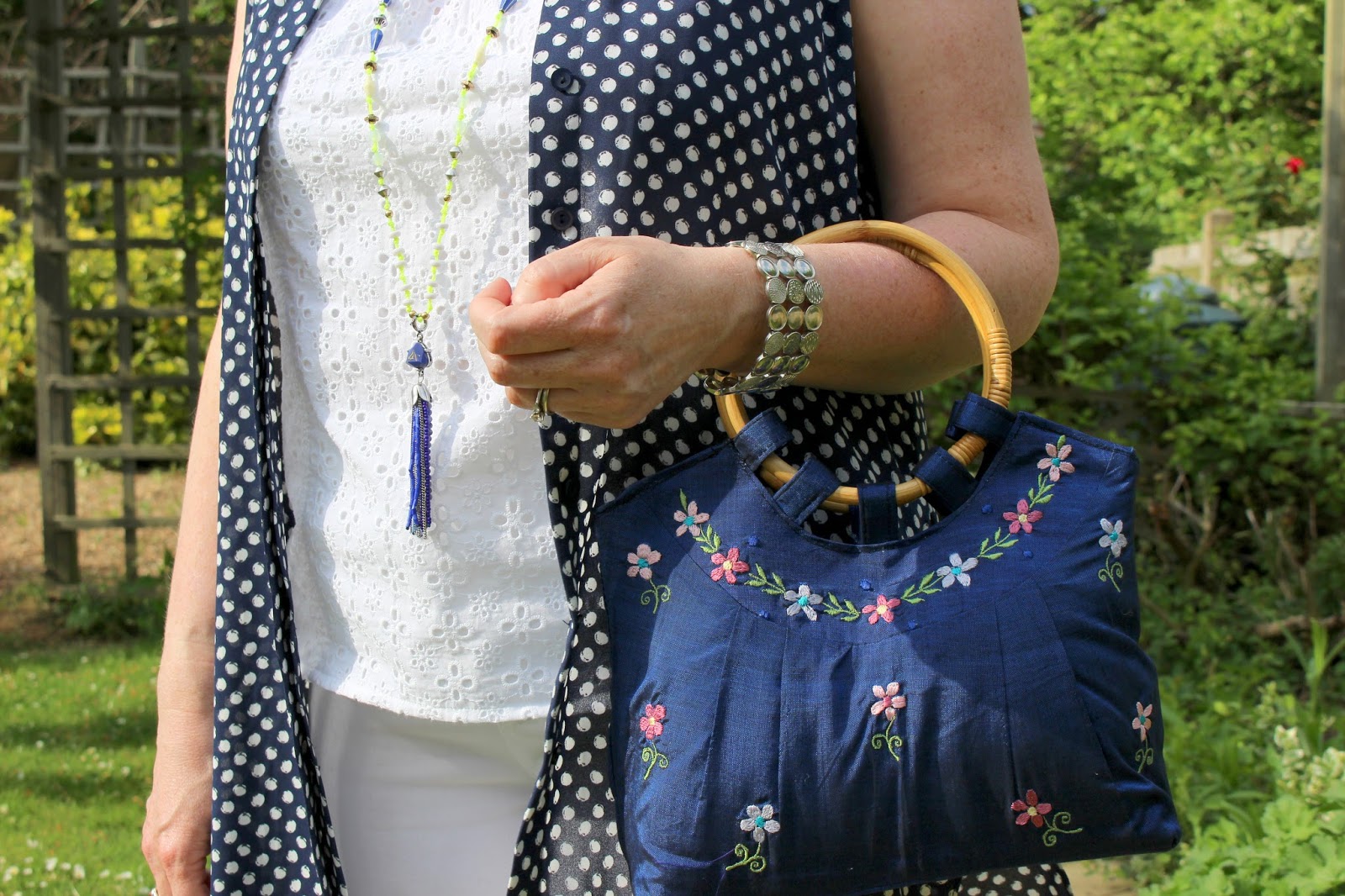 Dorothy Perkins Petite Maxi Shirt, Embroidery Top & Bamboo Handle Silk Embroidered Bag,Yosa Necklace | Petite Silver Vixen
