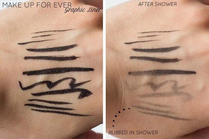 make up for ever graphic liner swatched before and after water