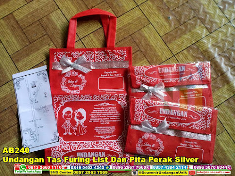 jual Undangan Tas Furing List Dan Pita Perak Silver