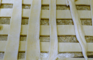 dough crisscrossed on bottom of baking dish