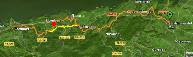 Mapa de la etapa de Santillana del Mar a Liandres