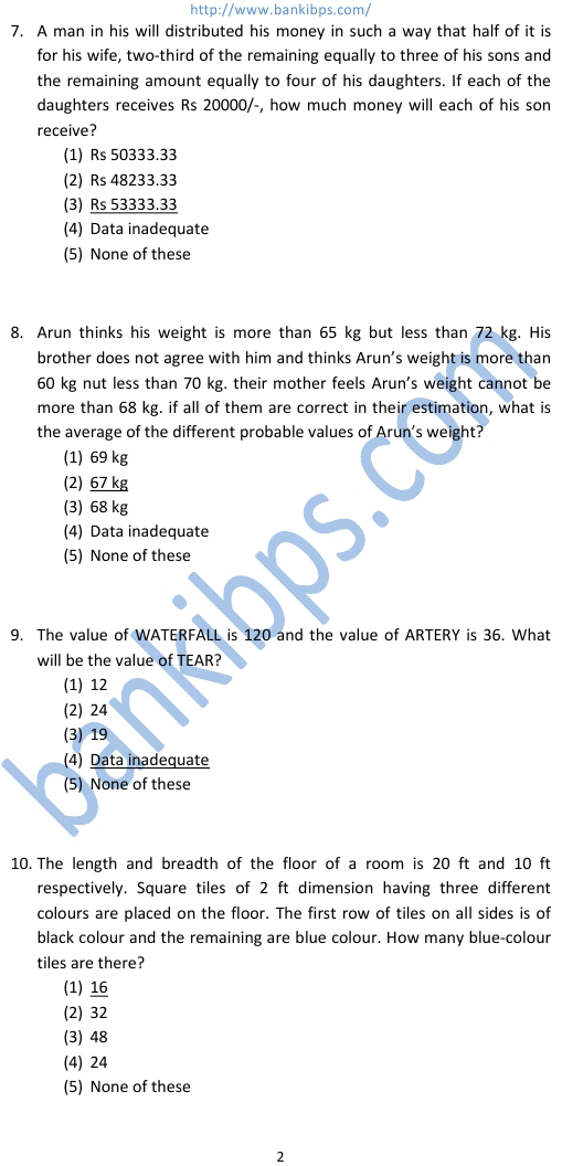 aptitude test for banks questions and answers