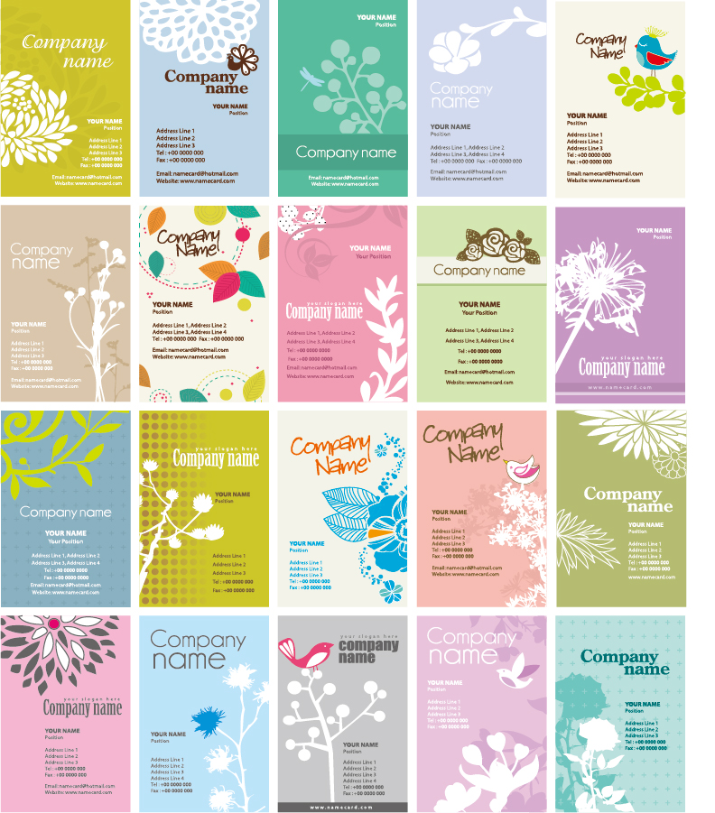 植物のシルエットを背景にした名刺デザイン Set of Floral Business Cards イラスト素材