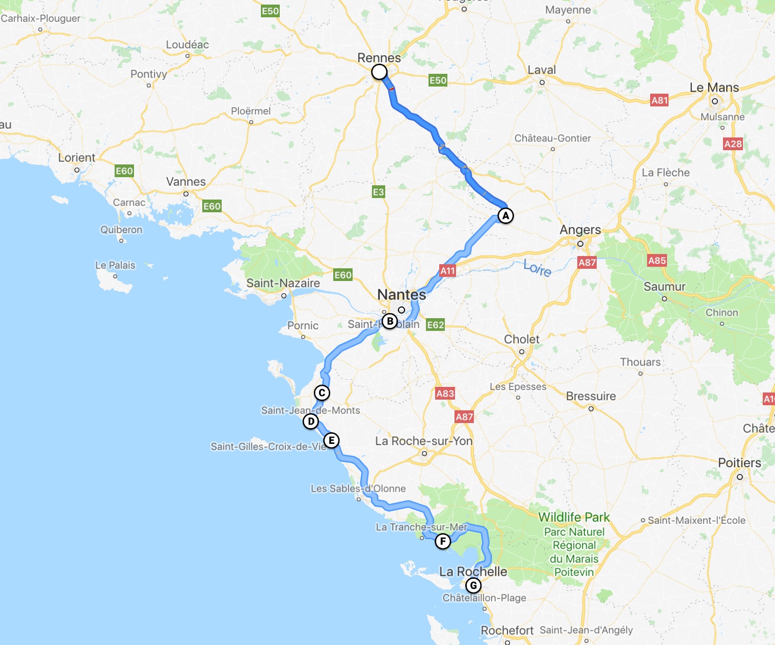 Our Route - Western France Our Route - Western France
