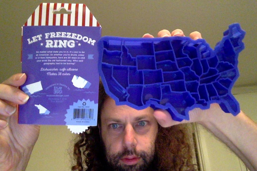The 'U Ice of A' Ice Cube Tray Silicone tray makes ice out of the States. 