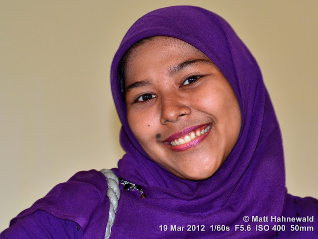 people, Indonesian Muslim lady, street portrait, headshot, Indonesia; Sumatra, Banda Aceh, beauty, blue hijab
