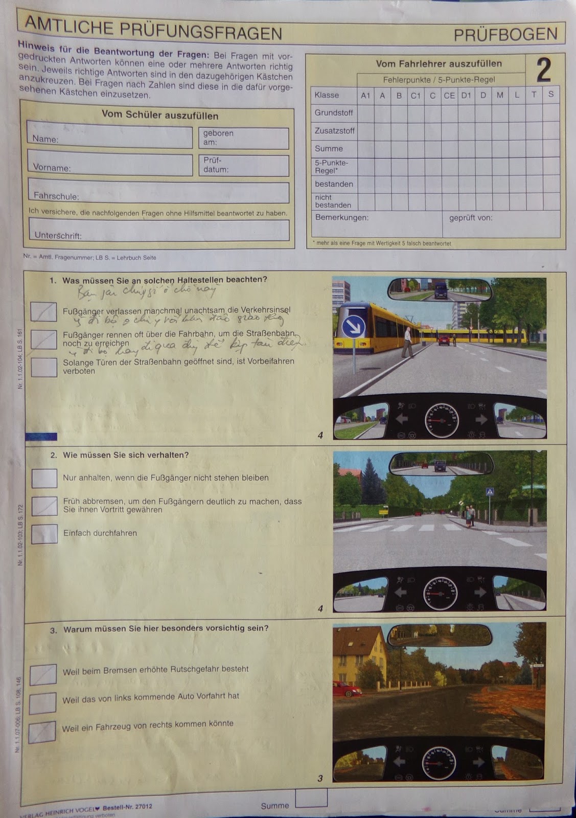 Hán Nôm: Bộ Đề thi Lý thuyết Lái xe tiếng Đức 1 - 10. Amtlichche