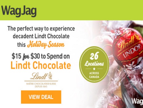 Wagjag Lindt Chocolate $15 For $30 Wagjag Lindt Chocolate $15 For $30