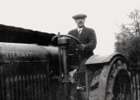 Photograph of James Chuck on a tractor at Potterells in the 1940s. Image from L. Maxwell