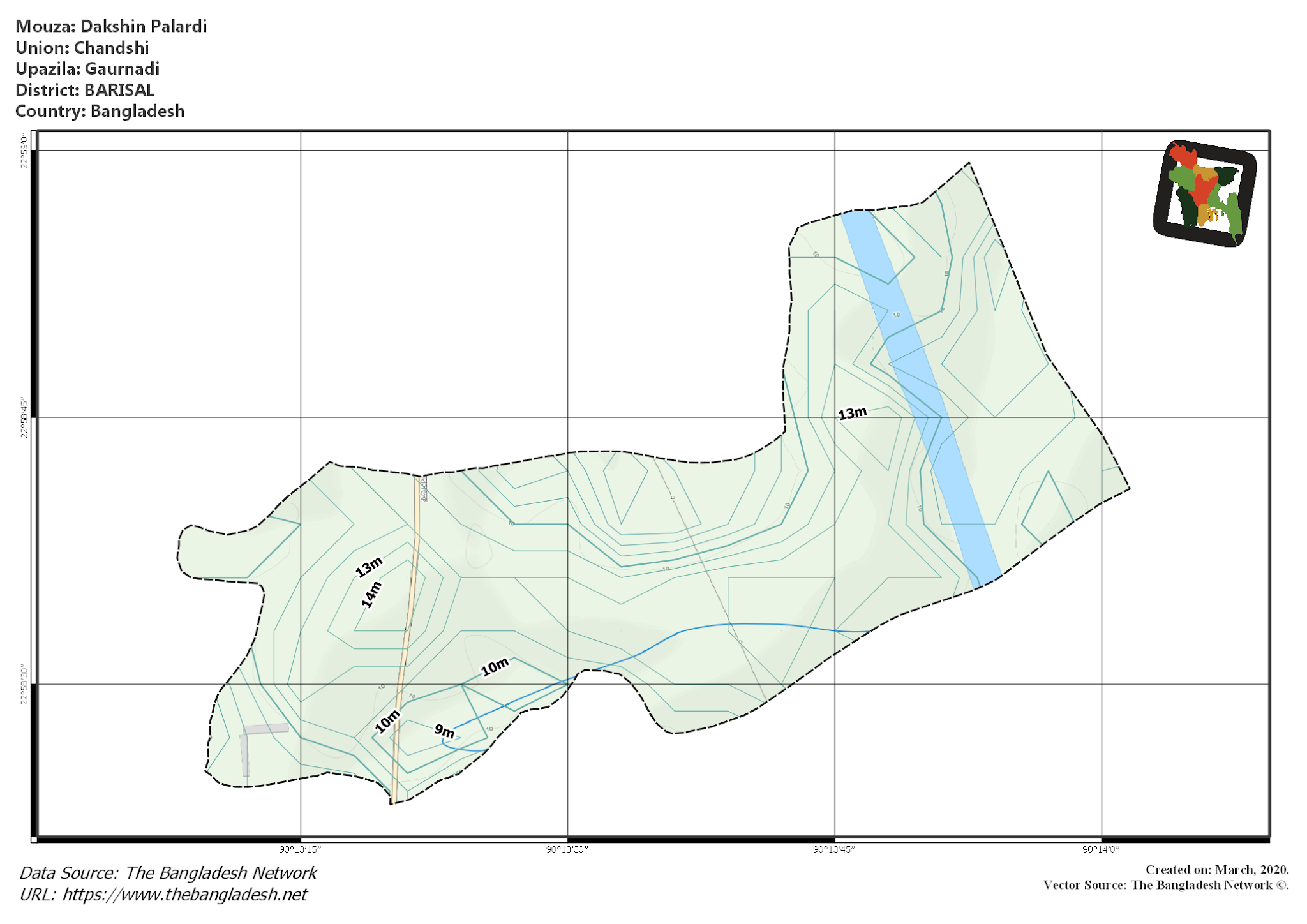 Map of Dakshin Palardi Mouza of Gaurnadi Upazila, BARISAL, Bangladesh.