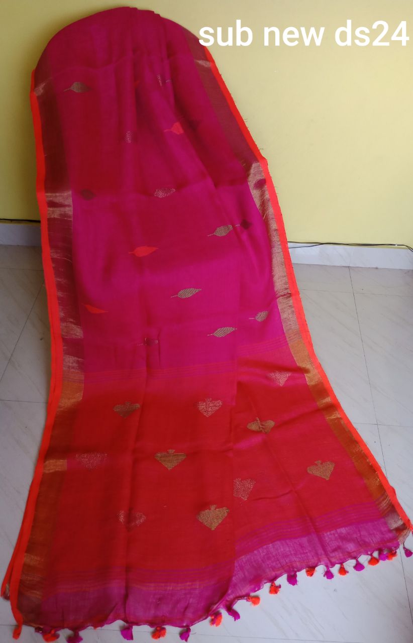 Exclusive Pure Linen by Linen Jamdani Saree with blouse