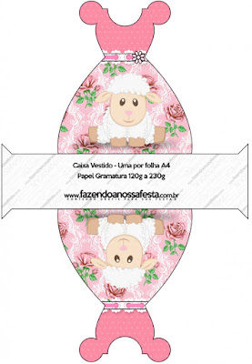 Ovejita en Shabby Chic de Rosas Rosadas: Cajas para Imprimir Gratis. Ovejita en Shabby Chic de Rosas Rosadas: Cajas para Imprimir Gratis.