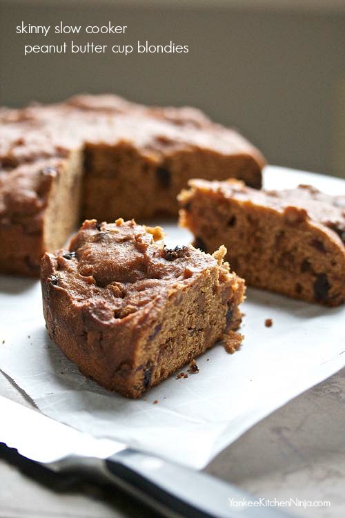 Skinny slow cooker peanut butter cup blondies Yankee Kitchen Ninja