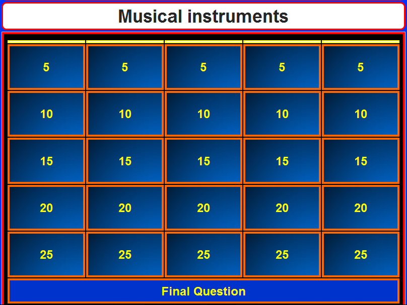 Fran MusicAlarcos Jeopardy game Musical instruments