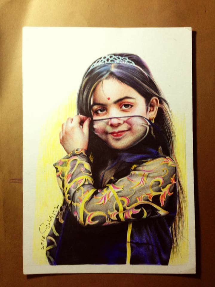 معرض صور مدونة تعلم كيف ترسم رسم طفلة بالالوان الخشب للفنان حازم سلام