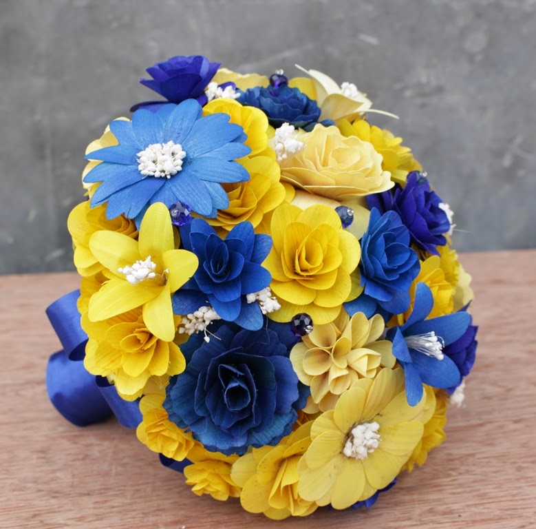 Royal Blue and Yellow Wedding Bouquets, Pomanders