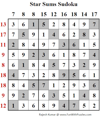 Answer of Star Sums Sudoku Puzzle (Fun With Sudoku #300)