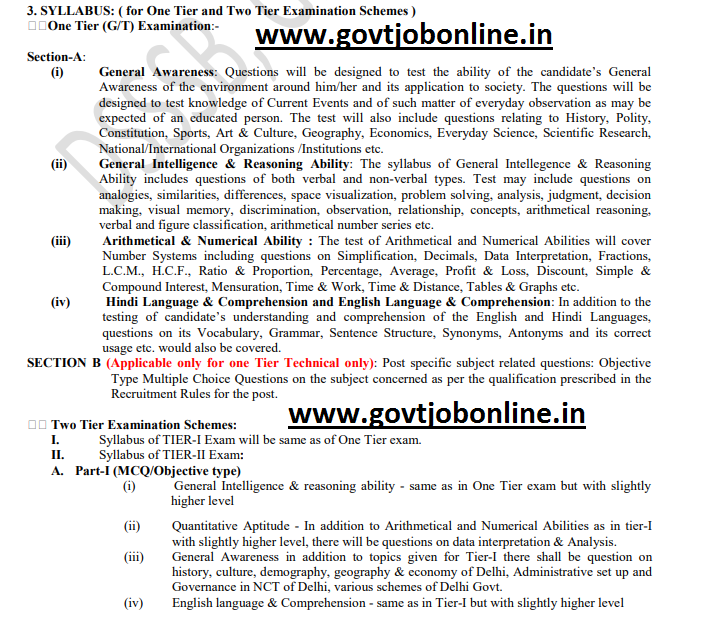 Delhi DSSSB Junior Engineer Civil/Electrical 244 Govt Jobs Recruitment Exam Notification, Exam Syllabus