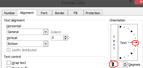 Alignment Tab in Format Cells Window