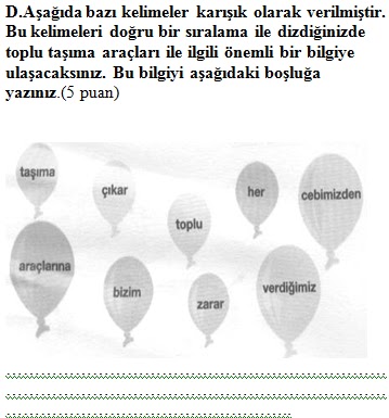 4. Sinif Trafik Güvenliği 2. Dönem 1. Yazılı Yoklama Sınav Soruları