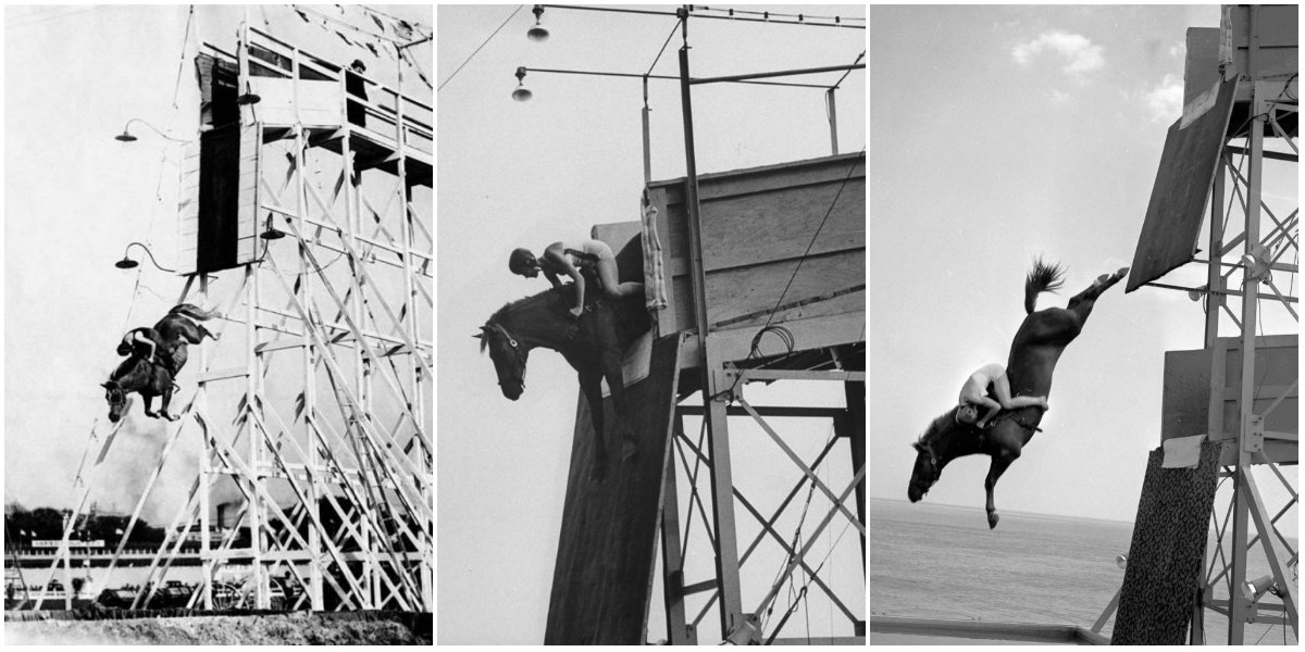20 Incredible Vintage Photographs of Women Diving Horses in Atlantic City From the Early 20th