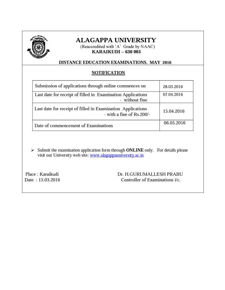 Alagappa University Distance Education Examinations May 2016 Notification Padasalai No 1 Educational Website Alagappa University Distance Education Examinations May 2016 Notification Padasalai No 1 Educational Website