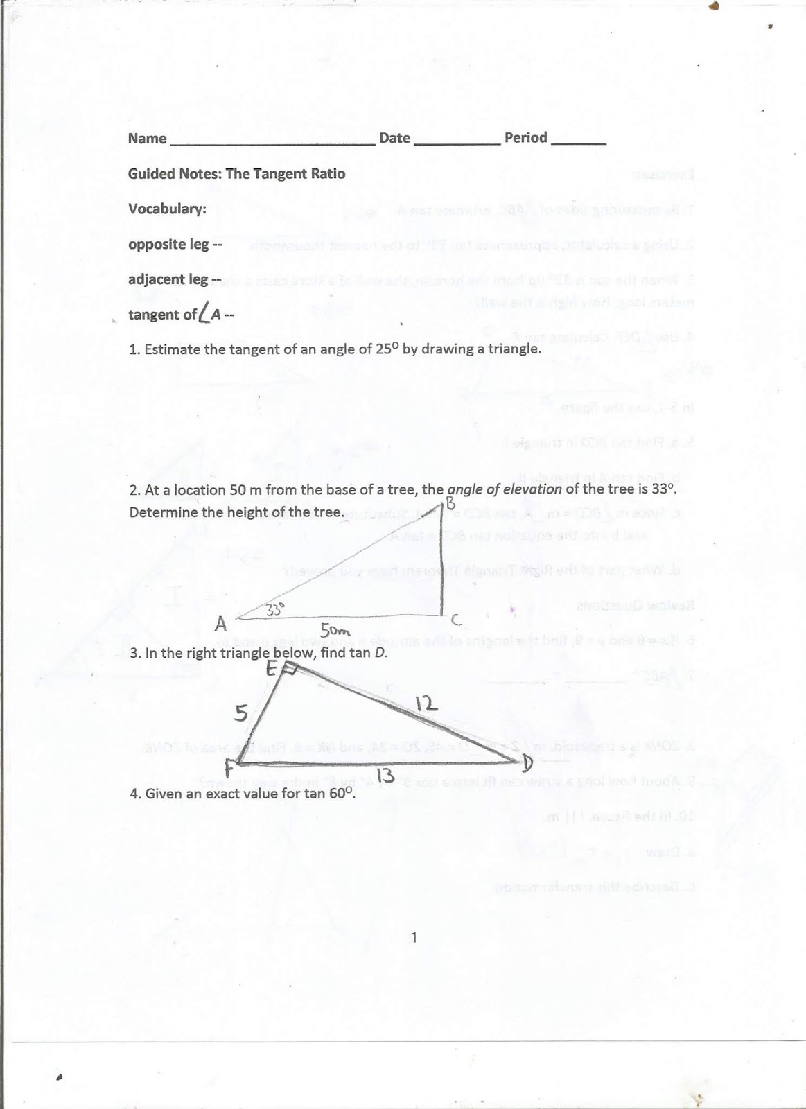 Solving for missing sides of a right triangle common core geometry homework answers picture