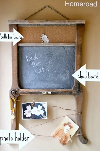 repurposed chair table leg and chalkboard