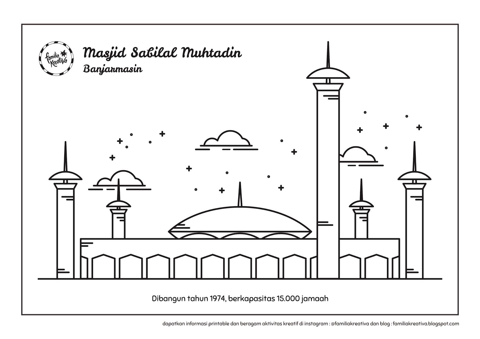 BARU! Download Gratis Printable Mewarnai 6 Masjid Nusantara