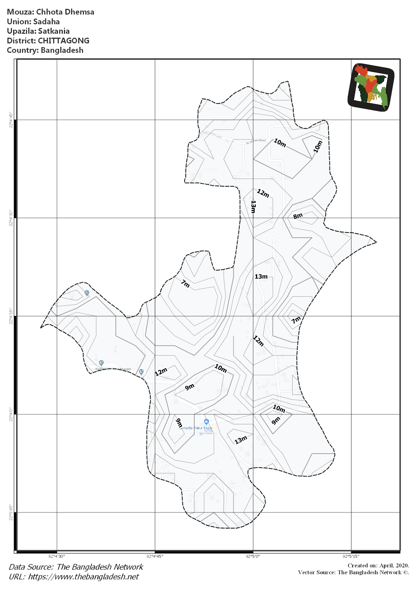 Map of Chhota Dhemsa Mouza of Satkania Upazila, CHITTAGONG, Bangladesh.