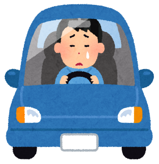 腰痛を抱え運転する男性のイラスト