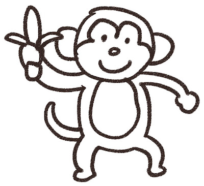 猿のイラスト（動物） 白黒線画