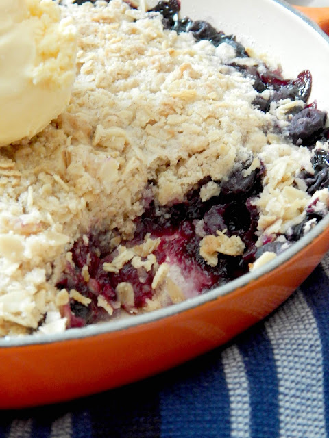 Skillet Blueberry Cobbler for Two...a great dessert for lovebirds! Or for just a few friends to share. Juicy blueberries are hidden under a decadent cobbler topping.  Serve warm with vanilla ice cream! (sweetandsavoryfood.com)