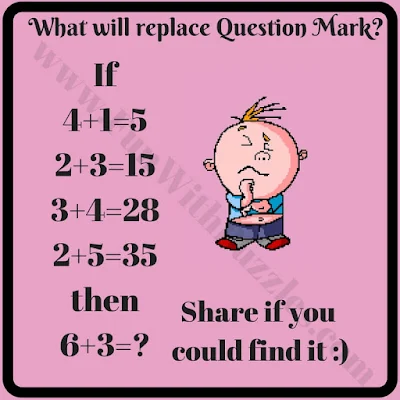 If 4+1=5, 2+3=15, 3+4=28, 2+5=35 Then 6+3=?. Can you solve this Logic Puzzles Maths Reasoning Question?