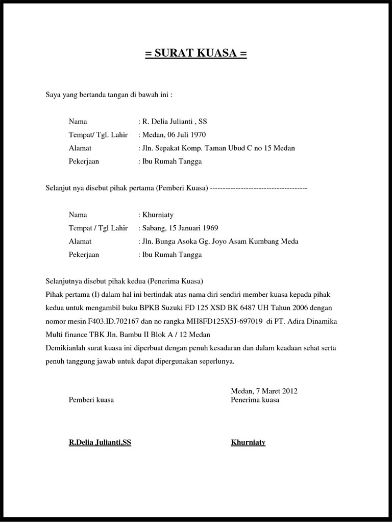 Contoh Surat Kuasa Pengambilan Bpkb Mobil Di Dealer