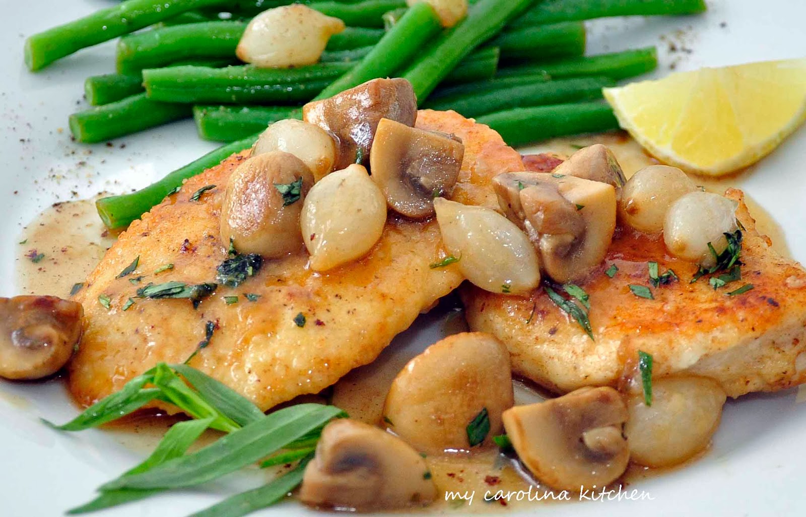 My Carolina Kitchen Chicken Cutlets with Tarragon Mushroom Sauce