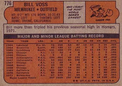 The 1972 Topps Baseball Set:: #776 Bill Voss