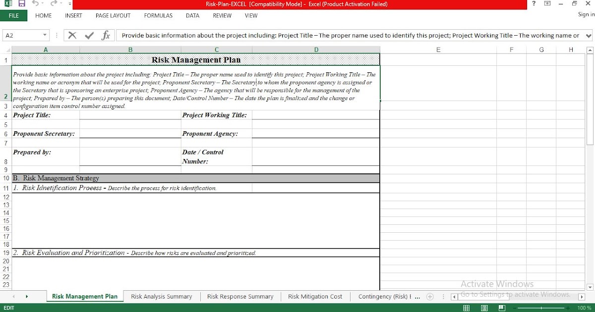 Risk Management Plan Excel Template Engineering Management