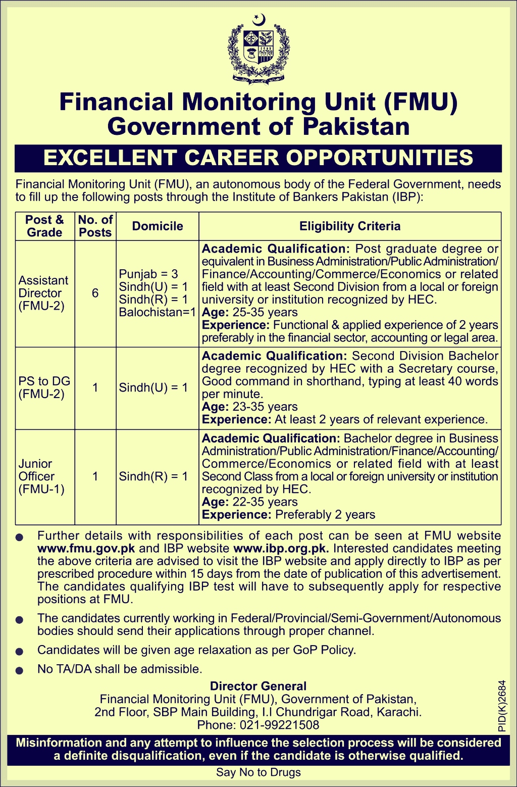 Financial Monitoring Unit (FMU) Jobs 2019 Ministry of Finance