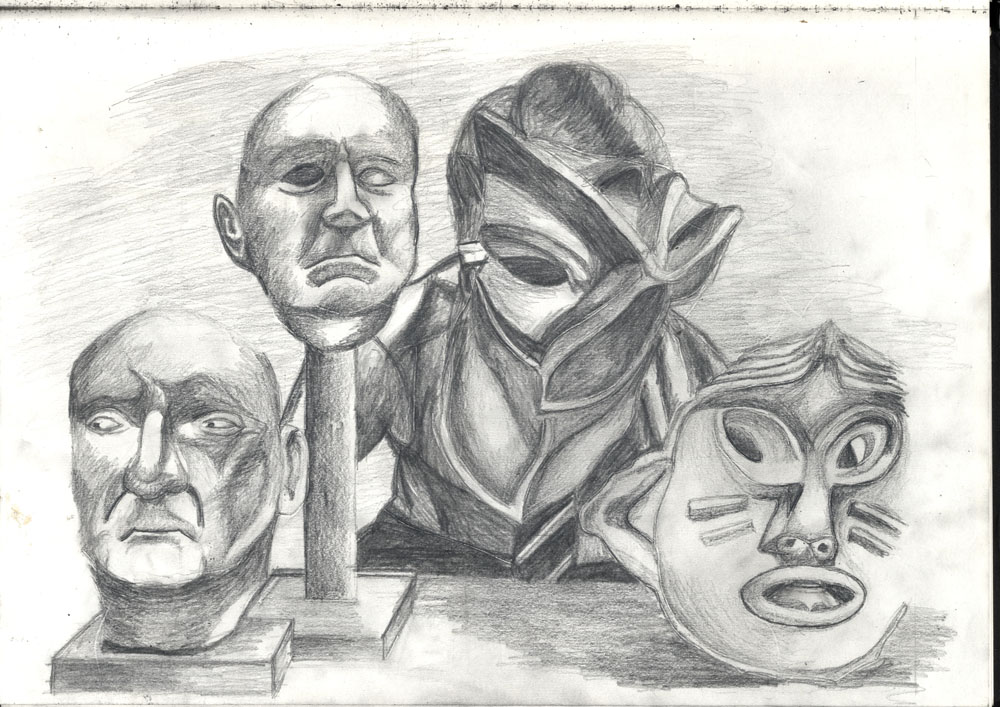 1083801056 Drawing of me with the sculptures I made.