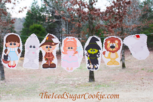 The Wizard Of Oz Birthday Party DIY Banner Garland Flag Bunting Idea-Dorothy, Toto, Tinman, Scarecrow, Cowardly Lion, Glinda, Wicked Witch of the West