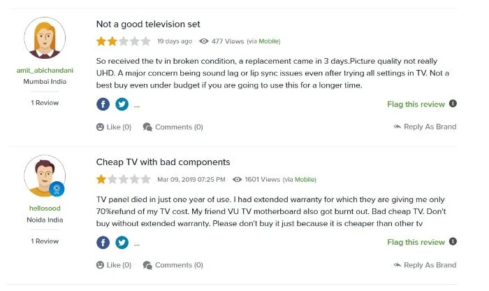 VU TV Customer Reviews Mouthshut