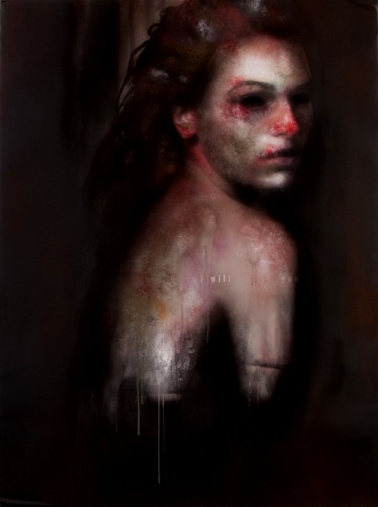 Marco Rea pinturas com spray retratos sombrios melancólicos assombrados mulheres publicidade moda