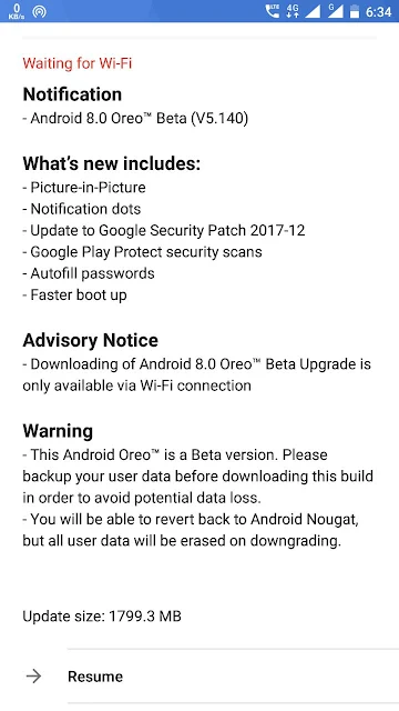 Android Oreo Beta change log on Nokia 6