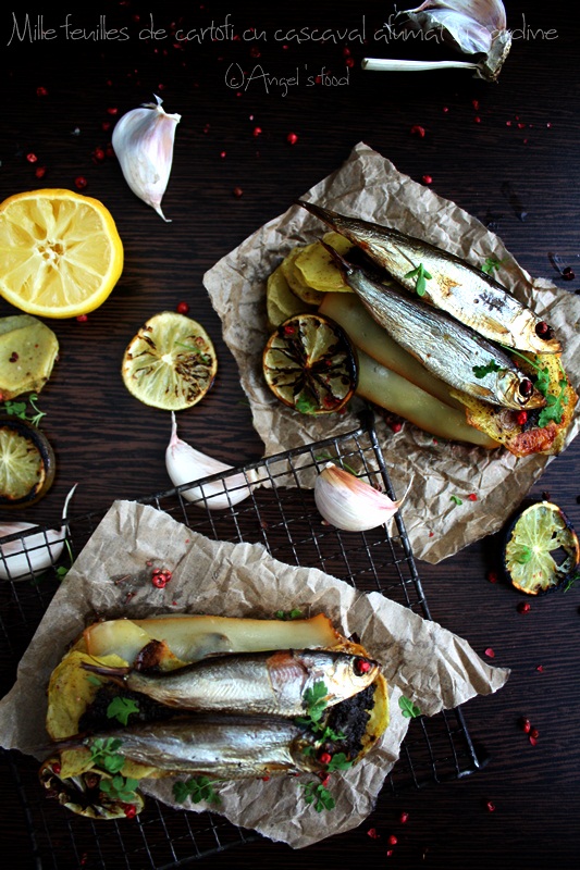 Milles Feuilles de cartofi cu cascaval afumat si sardine