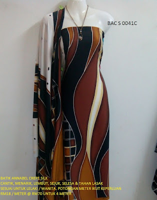 BAC S 0041C: BATIK ANNABEL CREPE SILK, CANTIK, MENARIK, LEMBUT, SEJUK, SELESA, TAHAN LASAK