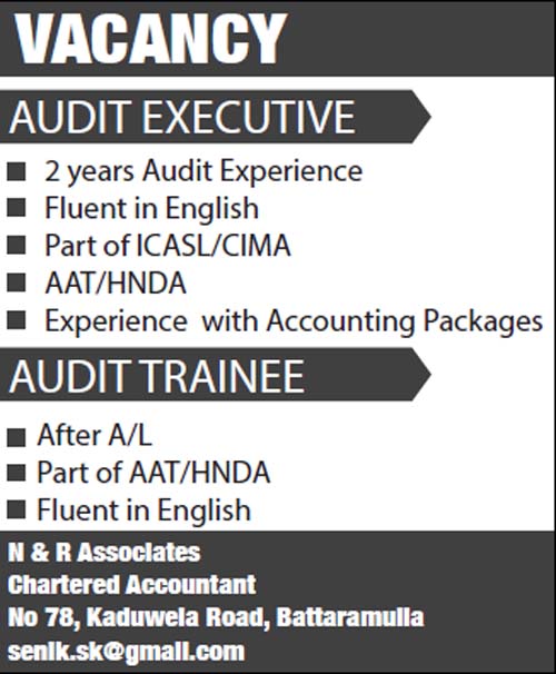 Vacancies for Audit Executive and Audit Trainee at N & R Associates