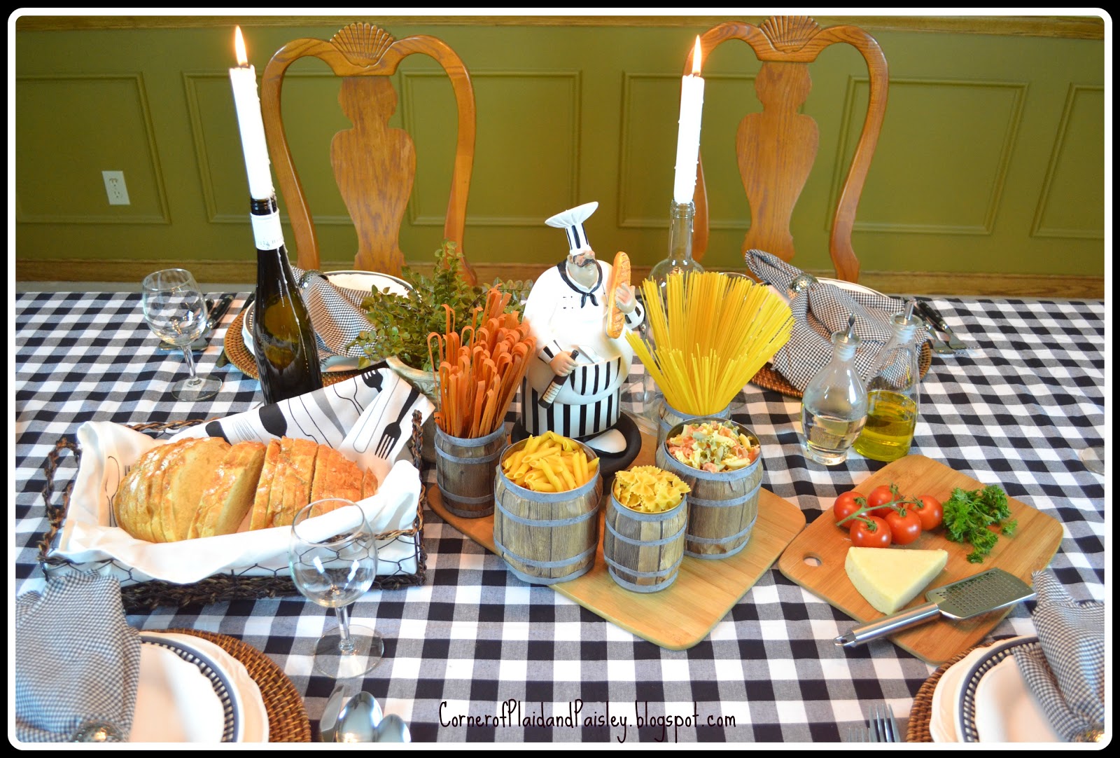Pasta Dinner Tablescape La Tavola di Cena Italiana Corner of Plaid